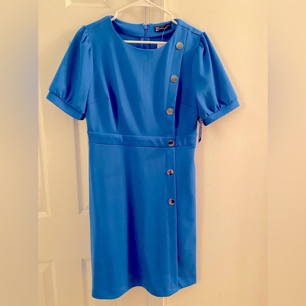 Blue Work Dress with Buttons Design